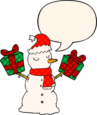 Çizgi roman tarzında konuşan kardan adam bir insan tarafından çizilmiş.