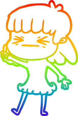 Gökkuşağı gradyan çizimi bir insan tarafından çizilmiş kızgın bir kız çizgi filmi