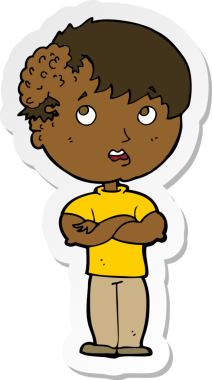 Bir insan tarafından çizilmiş kafasında büyüme olan bir çizgi film çocuğunun çıkartması.