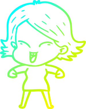 Bir insan tarafından çizilmiş mutlu çizgi film kızı çizimi.