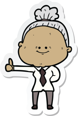 Bir insan tarafından çizilmiş mutlu yaşlı bir kadının çıkartması.