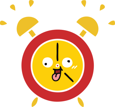 Bir insan tarafından çizilmiş alarm saatinin düz renk retro karikatürü