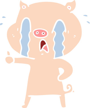 Ağlayan domuz düz renkli çizgi film bir insan tarafından çizildi.