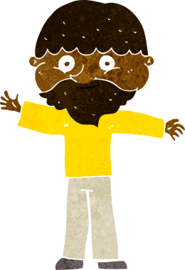 Bir insan tarafından çizilmiş sakallı mutlu adam çizgi filmi.