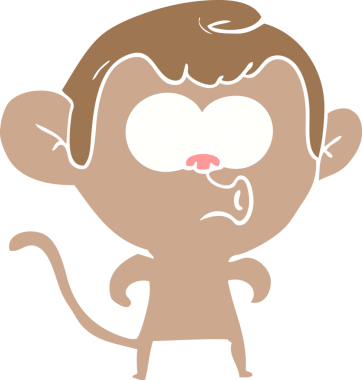 Bir insan tarafından çizilmiş düz renkli çizgi film öten maymun.