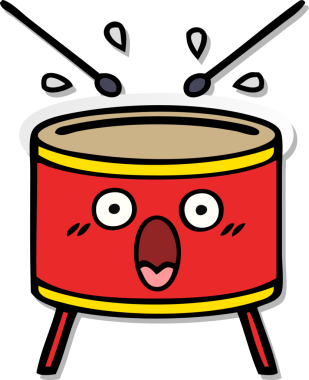 Bir insan tarafından çizilmiş şirin bir davulun sıkıntılı çıkartması.