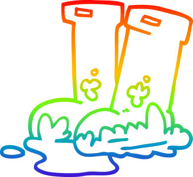 Bir insan tarafından çizilmiş çamurlu çizmelerin çizimi.