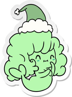 Bir insan tarafından çizilmiş Kawaii hayaletinin el çizimi Noel çıkartması.