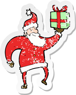 Bir insanın çizdiği Noel Baba çizgi filminin gerilimli retro çıkartması.