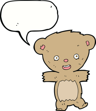 Bir insan tarafından çizilmiş konuşma balonlu oyuncak ayı.