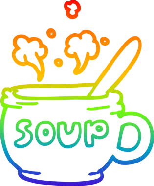 Bir insan tarafından çizilmiş sıcak çorba karikatürünün gradyan çizimi.