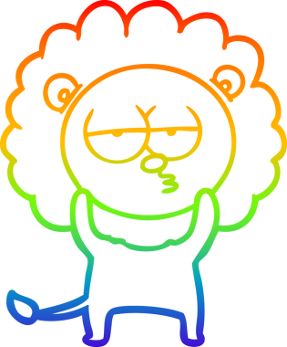 Gökkuşağı gradyan çizgi çizimi bir insan tarafından çizilmiş sıkılmış bir aslan