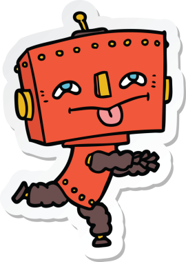 Bir insan tarafından çizilmiş robot karikatür çıkartması.