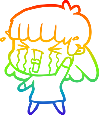 Gökkuşağı gradyan çizgi çizimi Bir insan tarafından çizilmiş gözyaşları içinde bir çizgi kadın