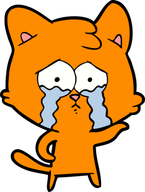 Bir insan tarafından çizilmiş ağlayan kedi çizgi filmi.