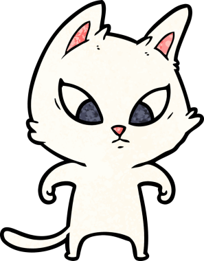 Bir insan tarafından çizilmiş kafası karışmış çizgi film kedisi.