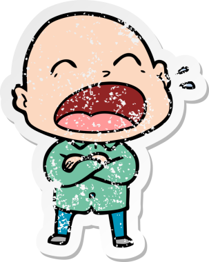 Bir insan tarafından çizilmiş kel bir adam diye bağıran bir çizgi film çıkartması.