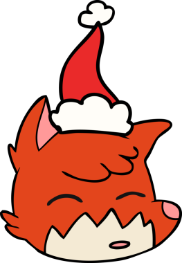 Bir insan tarafından çizilmiş Noel Baba şapkası giyen bir tilki suratının el çizimi.