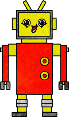 Bir insan tarafından çizilmiş bir robotun retro grunge dokusu