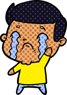 Bir insan tarafından çizilmiş ağlayan çizgi film adamı.