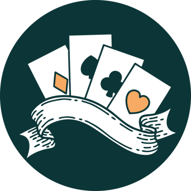 Bir insan tarafından çizilmiş kartların ve pankartın ikonik dövme şekli