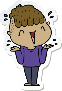 Çizgi film çıkartması. Mutlu çocuk. Bir insan tarafından çizilmiş.