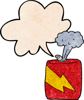 bir insan tarafından çizilmiş eski moda konuşma baloncuklu karikatür soda kutusu.