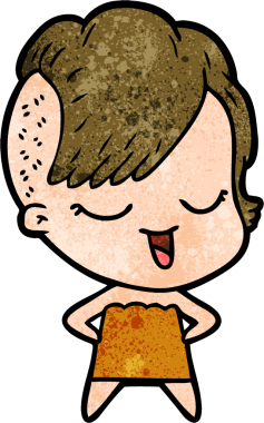 Bir insan tarafından çizilmiş mutlu çizgi film kızı.