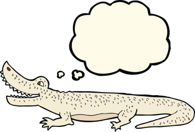 Bir insan tarafından çizilmiş düşünce balonlu mutlu timsah çizgi filmi