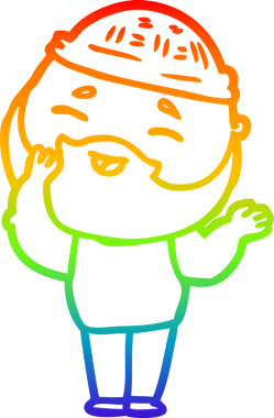 Bir insan tarafından çizilmiş mutlu sakallı bir adamın çizgi çizimi.