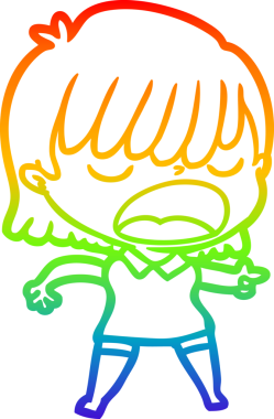 Gökkuşağı gradyan çizgi çizimi Bir insan tarafından yüksek sesle çizilen bir kadın karikatürü