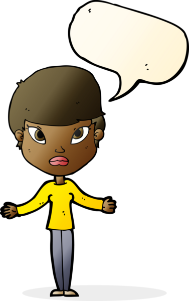 Bir insan tarafından çizilmiş konuşma baloncuğuyla omuz silken çizgi film kadını.