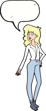 Bir insan tarafından çizilmiş konuşma balonu olan güzel bir kadın.