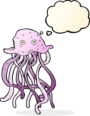 Bir insan tarafından çizilmiş düşünce baloncuklu ahtapot.