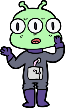 Bir insan tarafından çizilmiş üç gözlü uzaylı çizgi filmi.