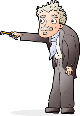 Bir insan tarafından çizilmiş anahtarla titreyen çizgi film adamı.