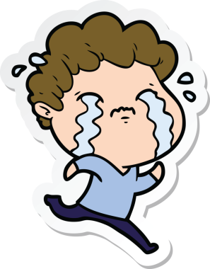 Bir insan tarafından çizilmiş, ağlayan bir çizgi film karakterinin çıkartması.