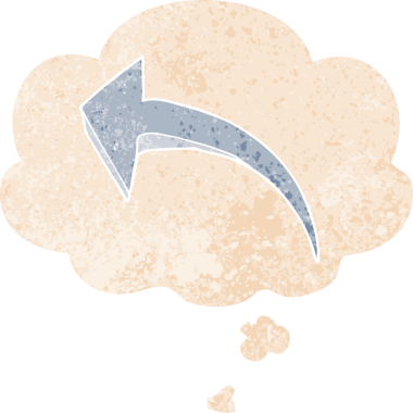 grunge 'da düşünce baloncuğu olan çizgi film oku bir insan tarafından çizilmiş gerilimli retro desen tarzı