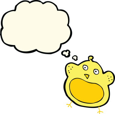 Bir insan tarafından çizilmiş düşünce baloncuklu şişman kuş.