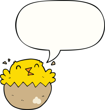 Bir insan tarafından çizilmiş konuşma balonuyla yumurtadan çıkan bir karikatür.