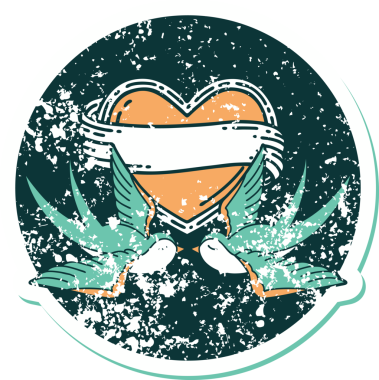 Kederli sembolik dövme stili kırlangıçlar ve bir insan tarafından çizilmiş sancaklı kalp.