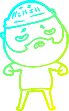 Bir insan tarafından çizilmiş sakallı, endişeli bir çizgi film çizimi.