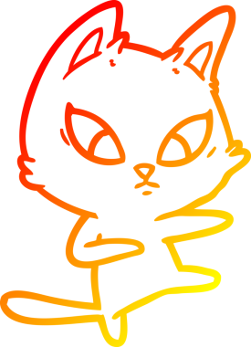 Bir insan tarafından çizilmiş kafası karışmış çizgi film kedisinin sıcak çizgi çizimi