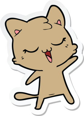 Bir insan tarafından çizilmiş mutlu çizgi film kedisinin çıkartması.