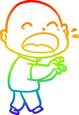 Gökkuşağı gradyan çizgi çizimi. Bir insan tarafından çizilmiş kel adam diye bağıran çizgi film.