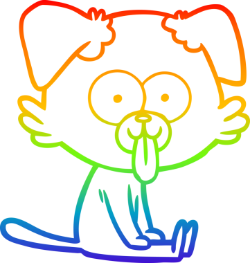 Bir insan tarafından çizilmiş dilli, oturan bir köpeğin çizdiği gökkuşağı gradyanı çizimi