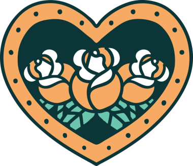 Bir insan tarafından çizilmiş kalp ve çiçeklerin ikonik dövme şekli