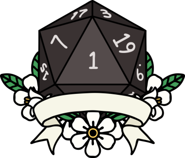 Retro Dövme Biçimi Doğal Bir d20 zar bir insan tarafından çizildi