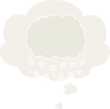 Düşünce baloncuğu olan karikatür yağmur bulutu insan tarafından çizilmiş.