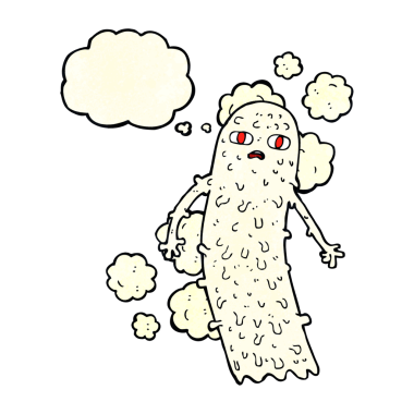 Bir insan tarafından çizilmiş düşünce baloncuklu karikatür hayaleti.